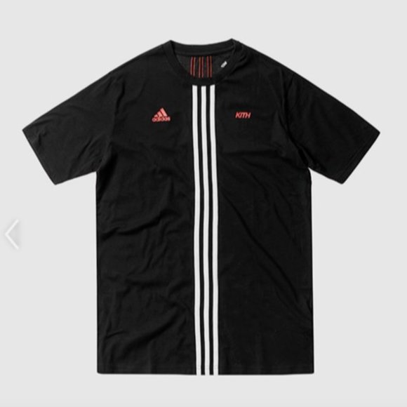 Kith Other - Kith x adidas Soccer Cobras Overlay Stripe Tee Shirt Black/White/Red - XS